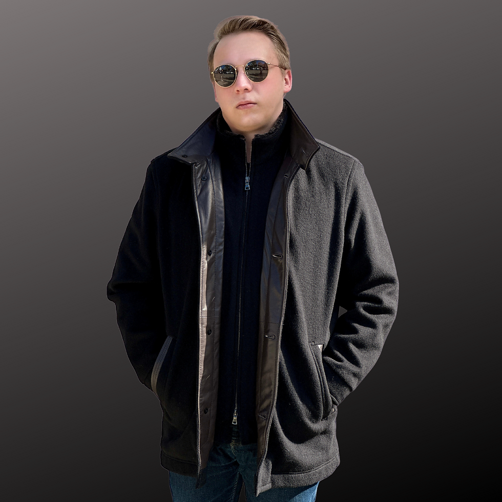 Thumbnail: Remy Leather-California Wool Cashmere Blend Coat Onyx front on model