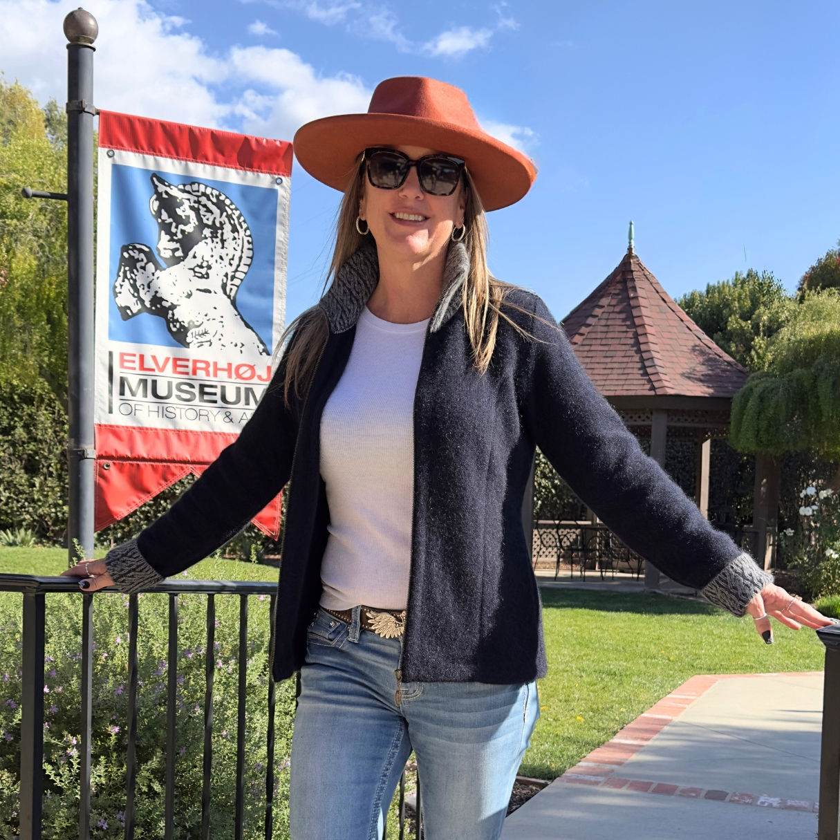 Koru Knitwear-New Zealand Knitted Two Tone Zip Sweater in Navy Mist front on model