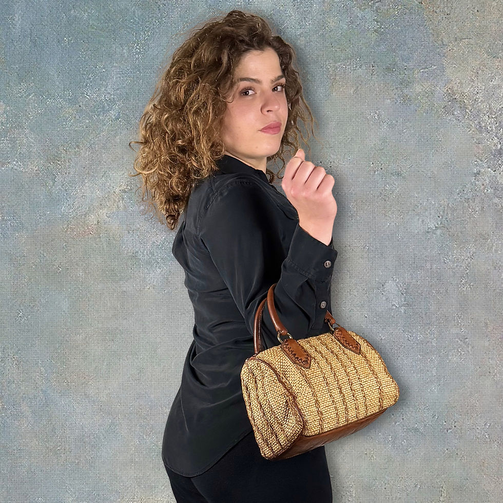 Campomaggi Italy Ricarda Straw Boston Bag front on model