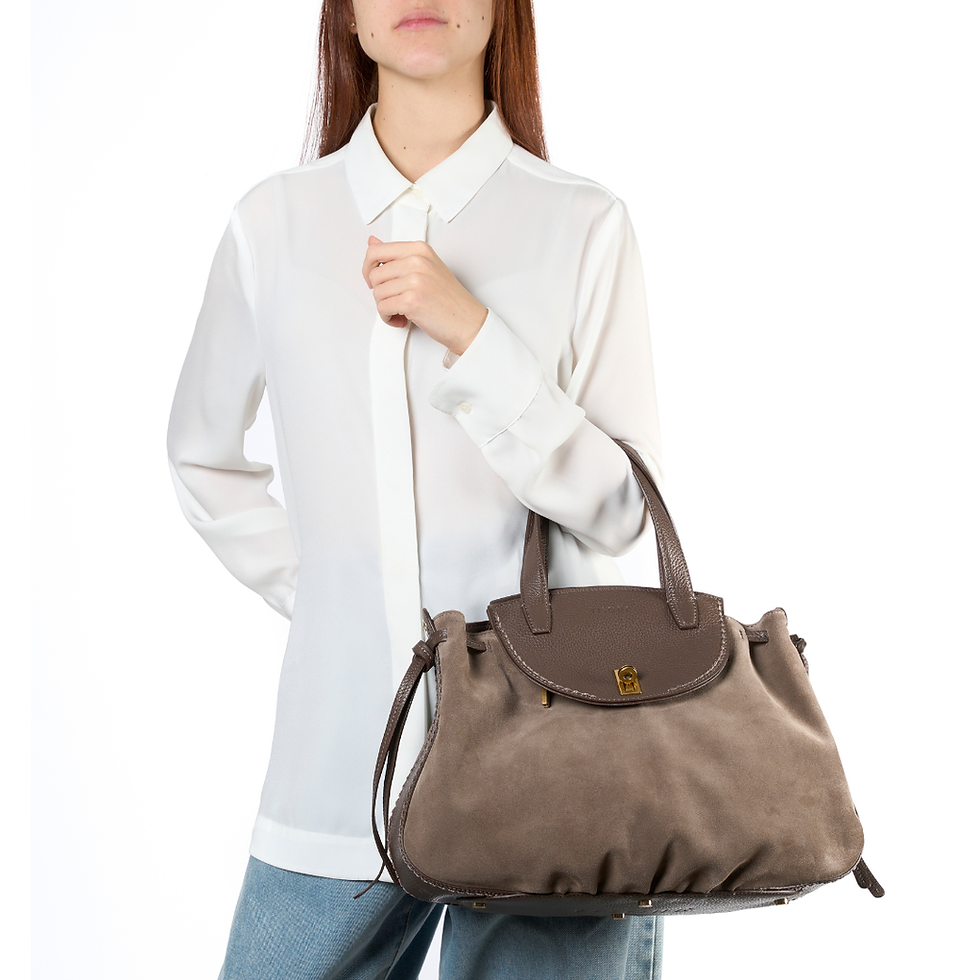 Visona-Italy City Handbag in Almond on model