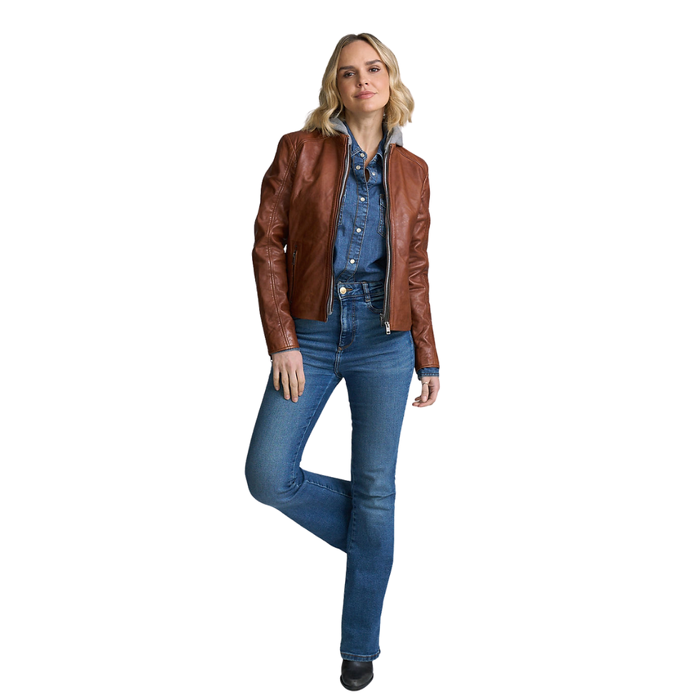 Mauritius Alva Leather Hoodie in Cognac front