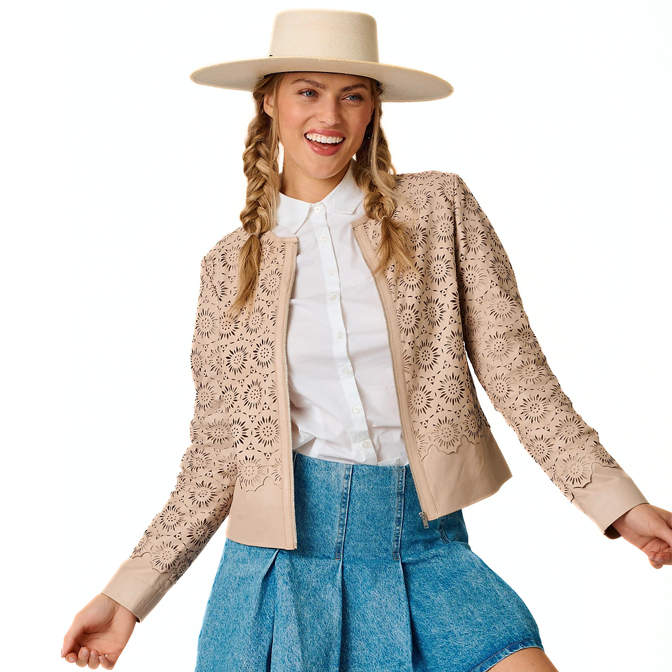 Mauritius Leather Lacey Leather Jacket in Bone front on model