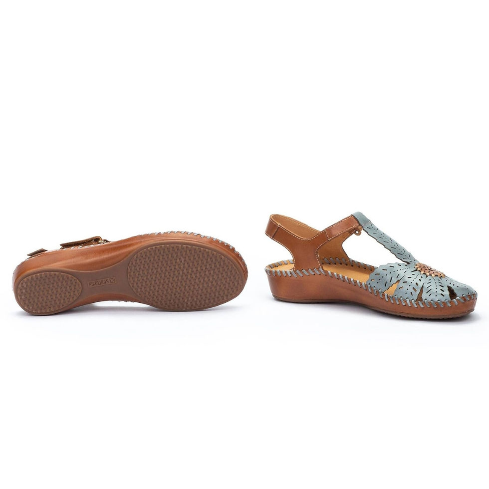 Thumbnail: Pikolinos Denim T Strap Sandal side and bottom