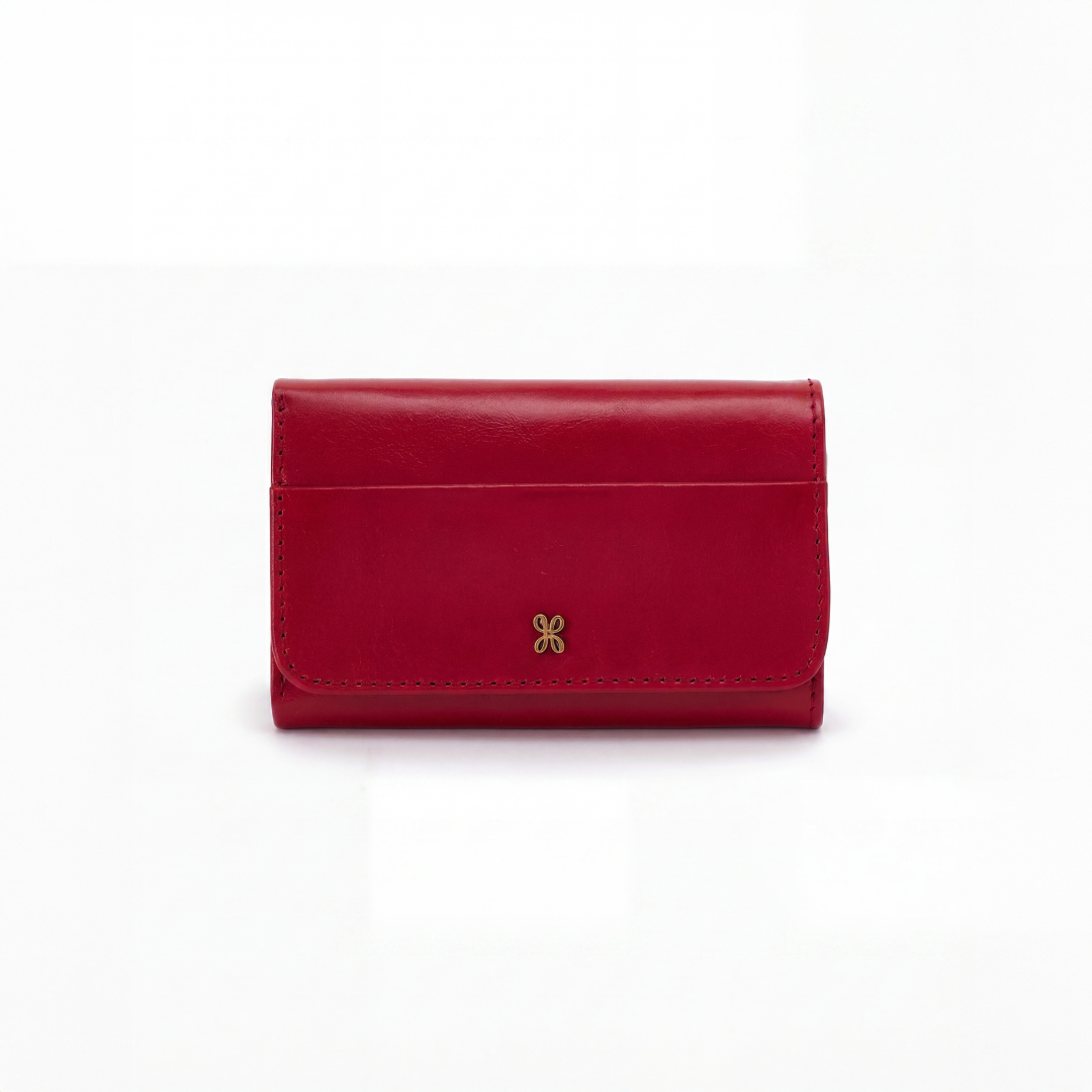 Hobo Jill Leather Trifold Wallet in True Red front view