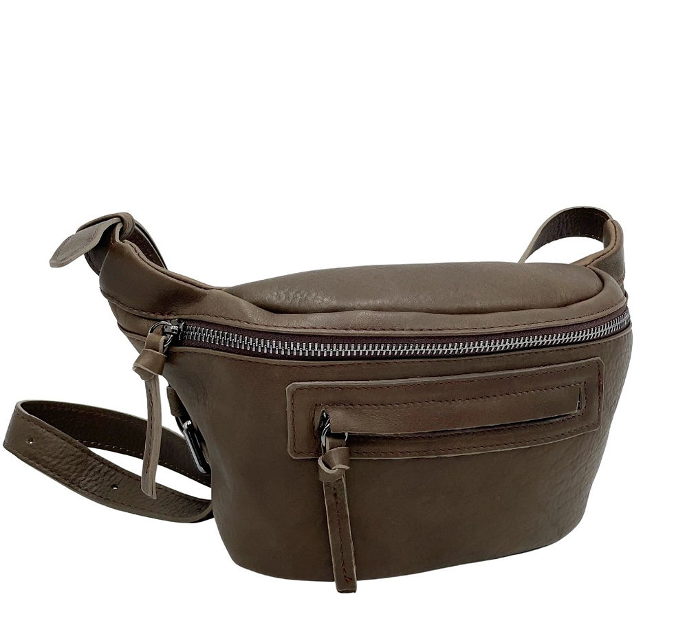 Thumbnail: Bruno Rossi Two Zip Italian Waist Pouch Taupe Front