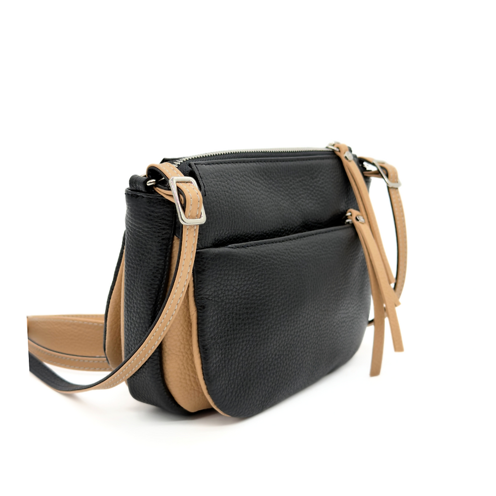 Bruno Rossi-Italy Two Toned Crossbody in Nero side profile