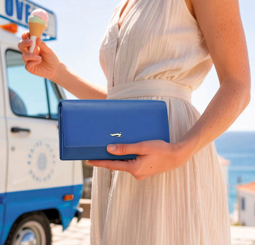 Silky Double Gusseted Long Wallet in Blue