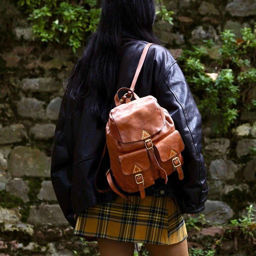 Campomaggi Italy Berenice Backpack in Cognac front on model