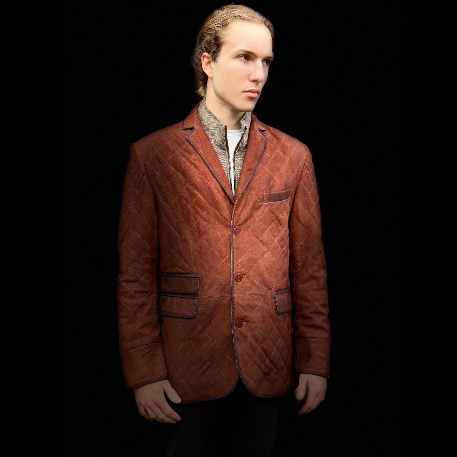 Flynt Quilted Rizzo Hybrid Blazer Rust front view buttoned