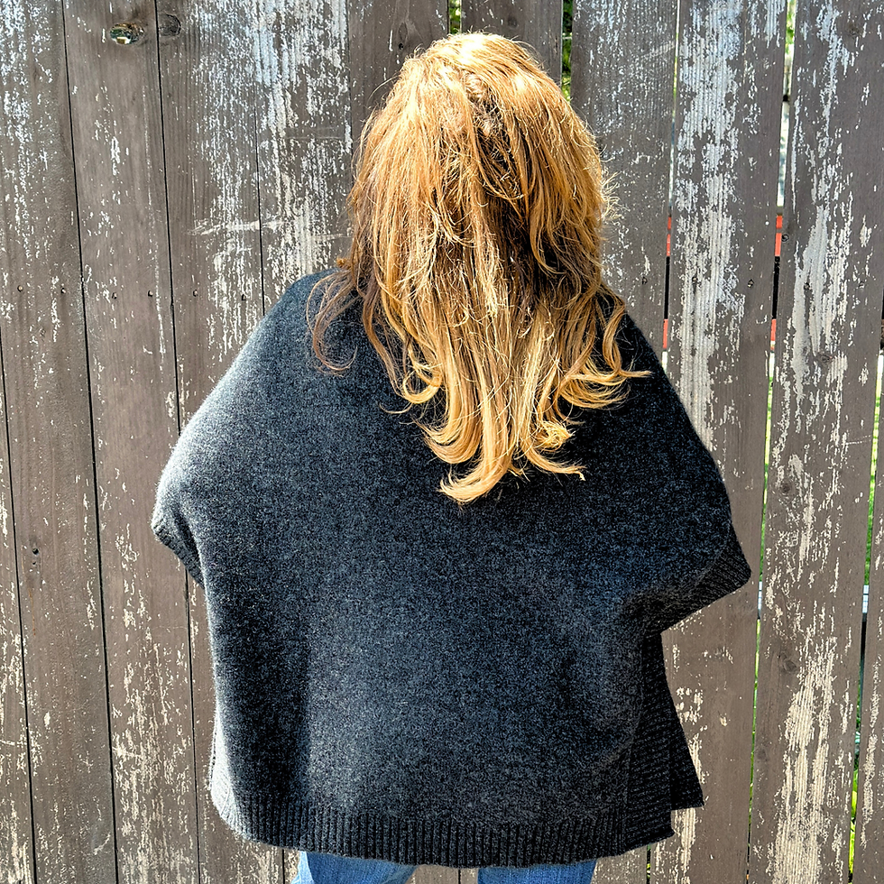 Thumbnail: Knitted Buttoned Short Cape Charcoal back
