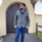 Remy Leather-California Hybrid Blazer in Denim front zipped on model