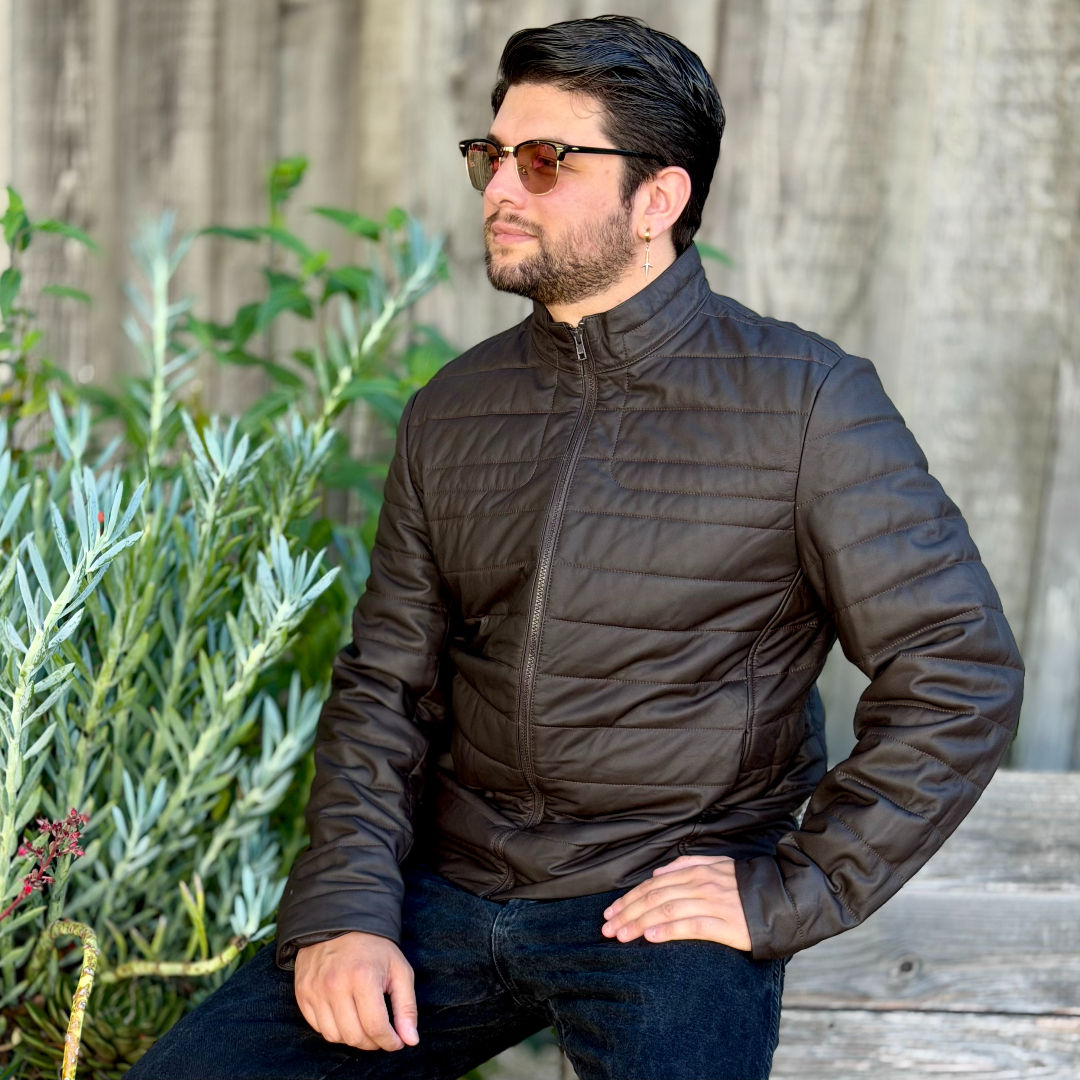 Our Own Private Label Quilted Lambskin Racer in Brown front