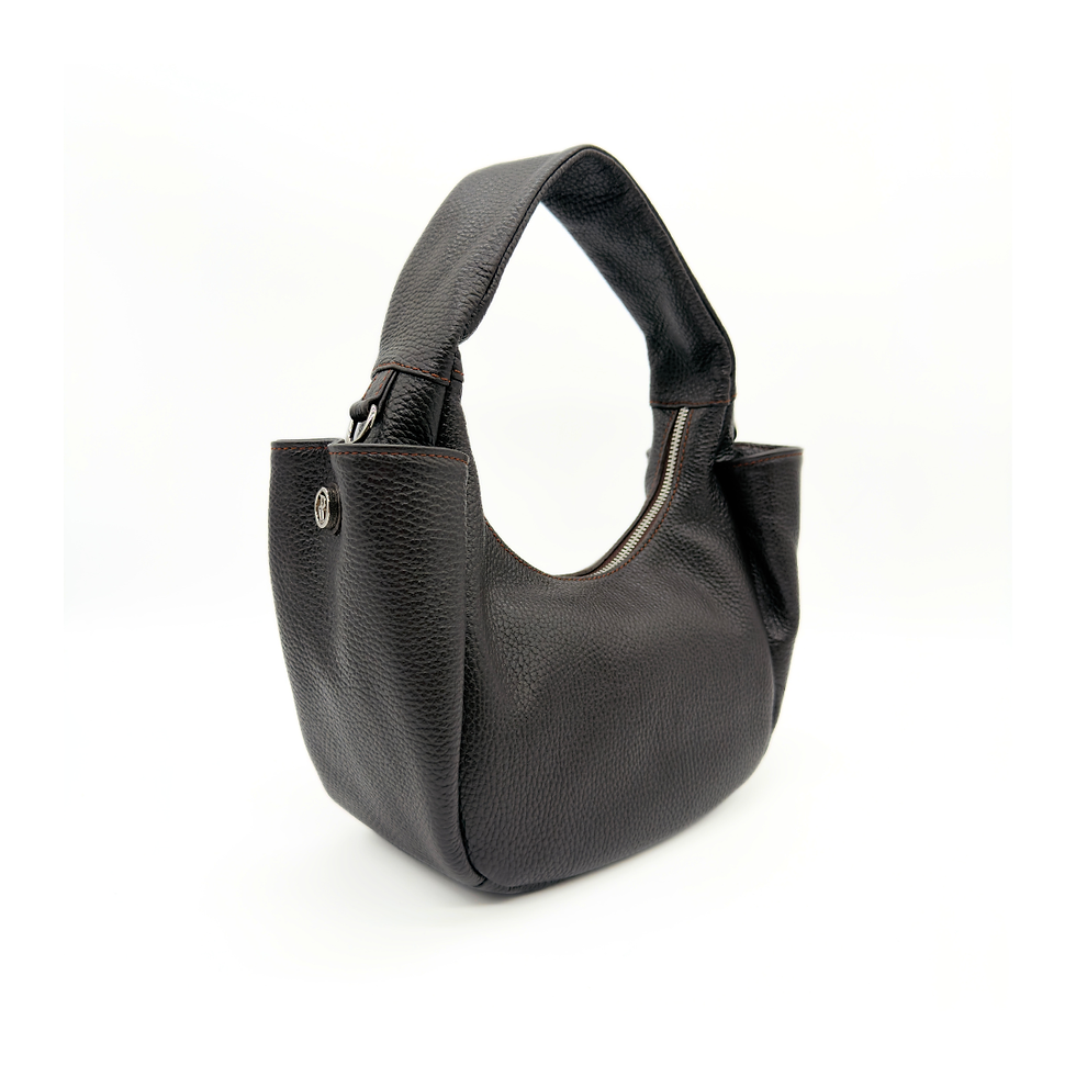 Thumbnail: Bruno Rossi Leather Shoulder Bag with Side Pockets in Caffe side profile