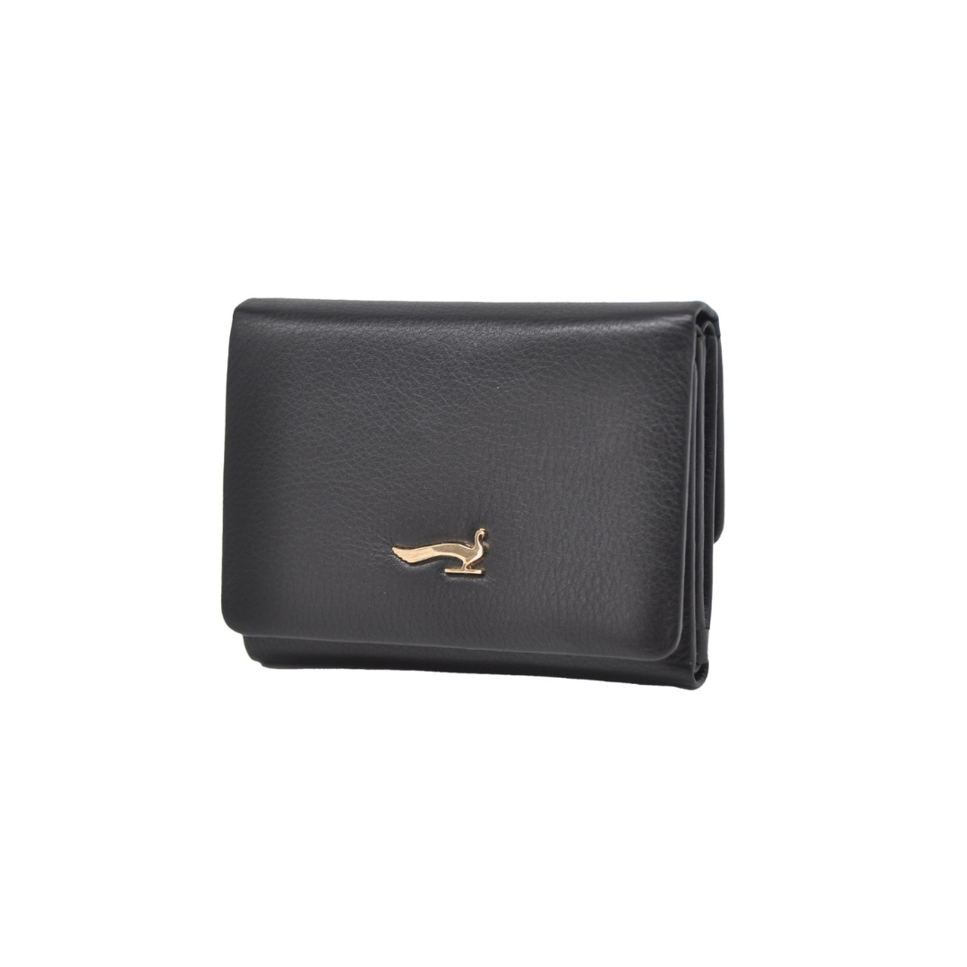 Marta Ponti Silky Small Trifold Wallet in Black front