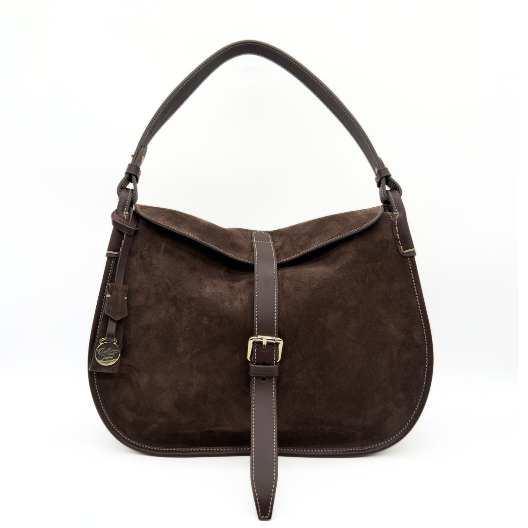 Boldrini Selleria Toscano Large Suede Leather Shoulder Bag in T Moro front