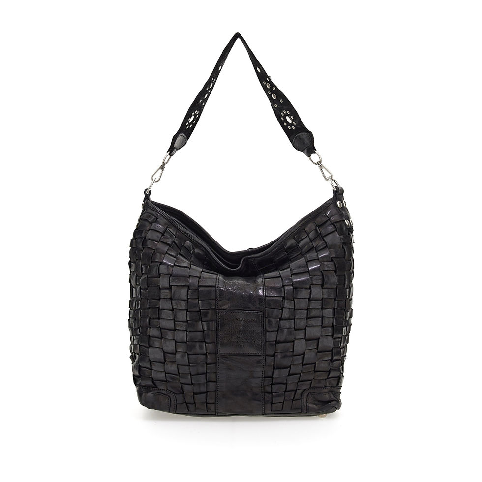 Thumbnail: Campomaggi-Italy Woven Shoulder Bag in Nero back