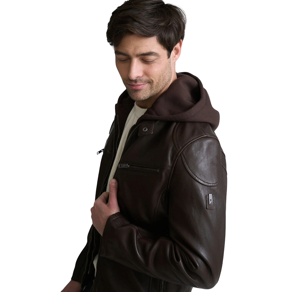 Thumbnail: Mauritius Biko Leather Jacket in Brown side view on model