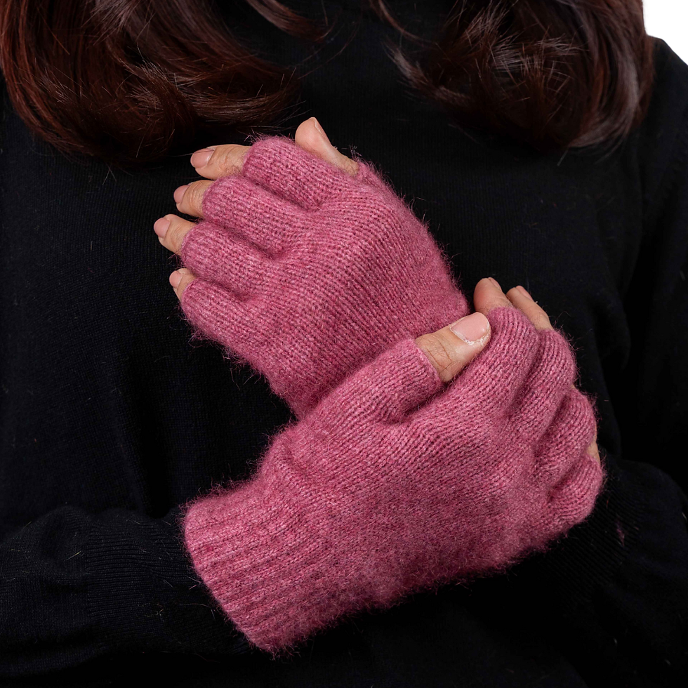 Koru Knitwear-New Zealand Knitted Fingerless Gloves Rose on model