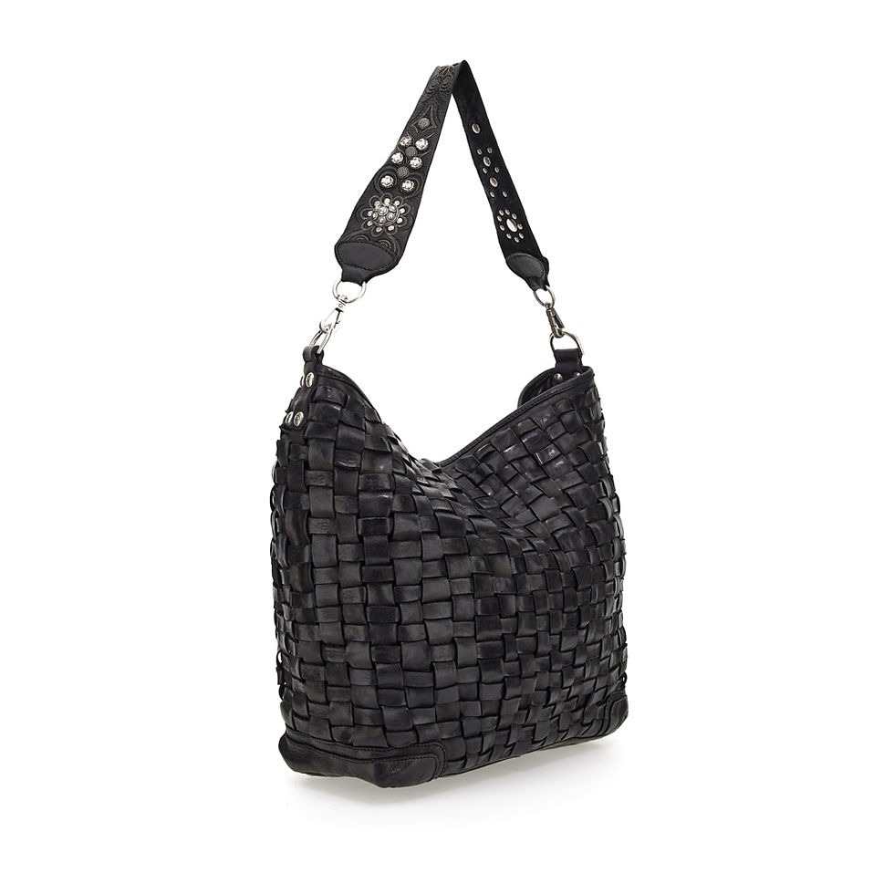Thumbnail: Campomaggi-Italy Woven Shoulder Bag in Nero side