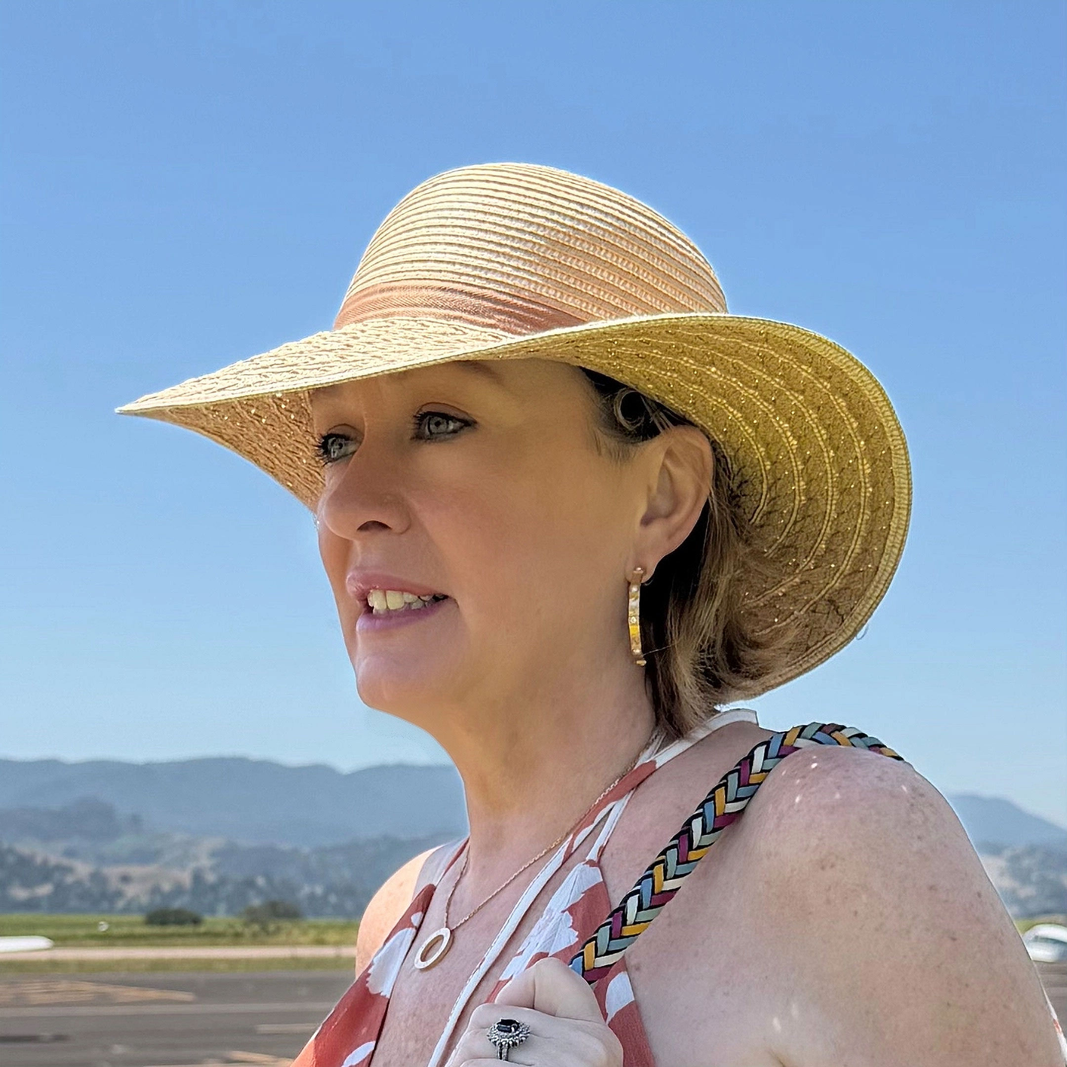 Our Own Private Label Braid Brim Sun Hat Natural side profile on model