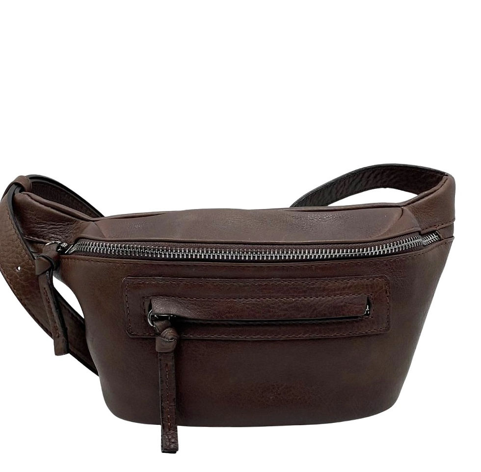 Thumbnail: Bruno Rossi Two Zip Italian Waist Pouch Caffe Front