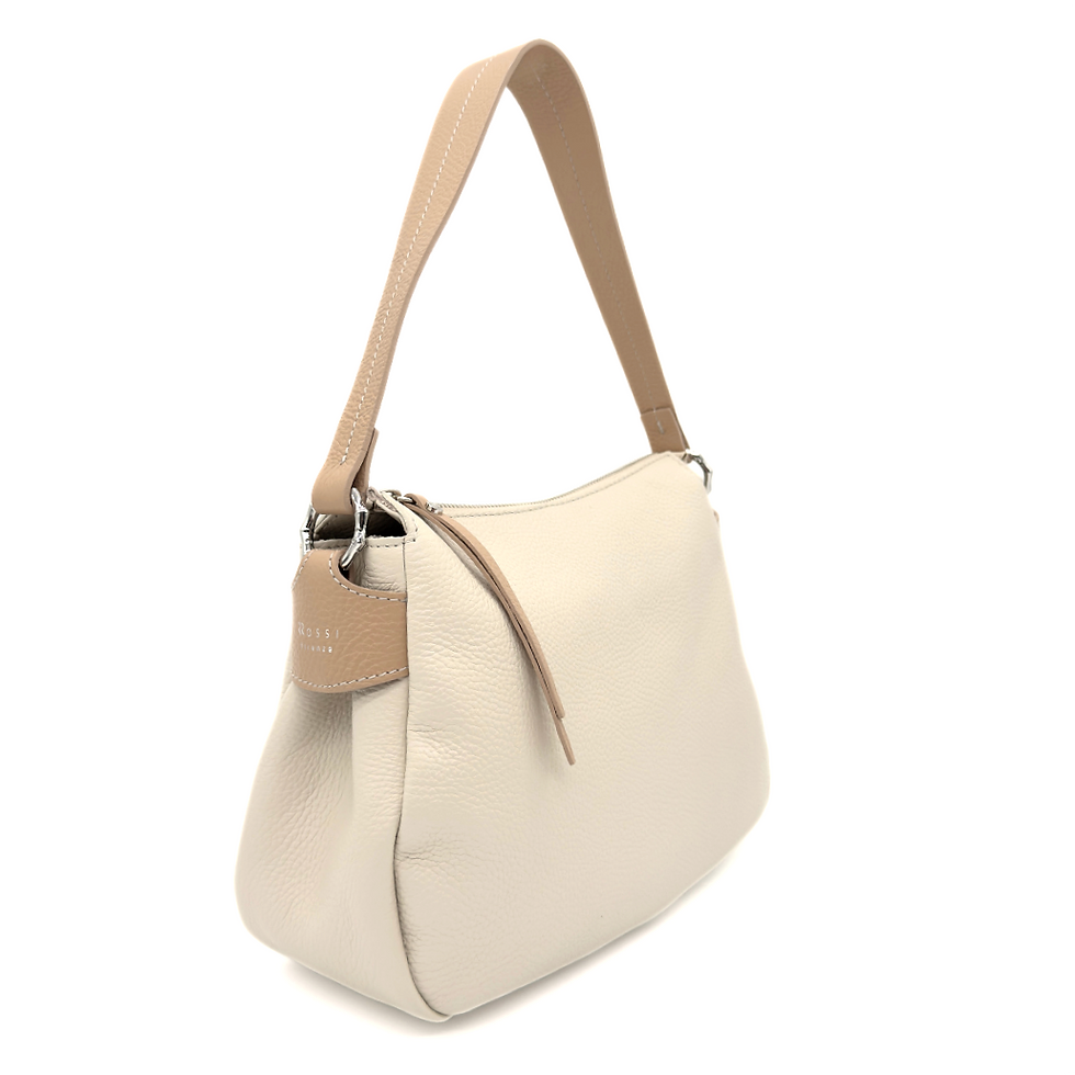 Bruno Rossi-Italy Top Zip Shoulder Bag Panna side profile