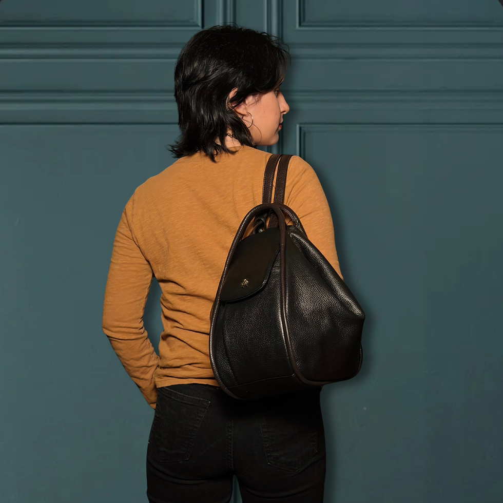 Thumbnail: Bruno Rossi Convertible Leather Backpack Shoulder Bag in Nero/Caffe on model