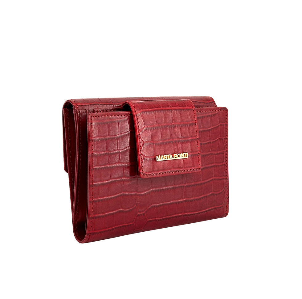 Thumbnail: Marta Ponti Kalahari Croco Embossed 12 CC Wallet in Red side profile