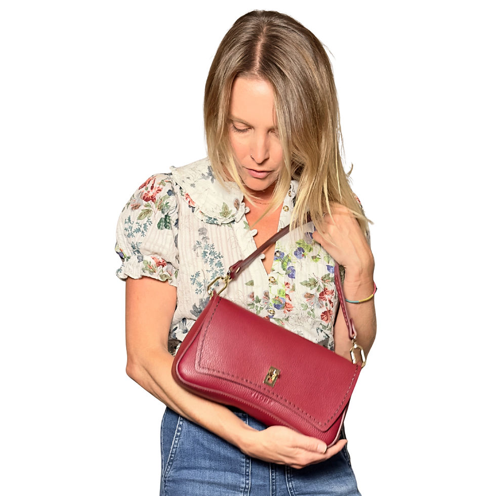 Visona-Italy Small Shoulder Bag in Vino front on model