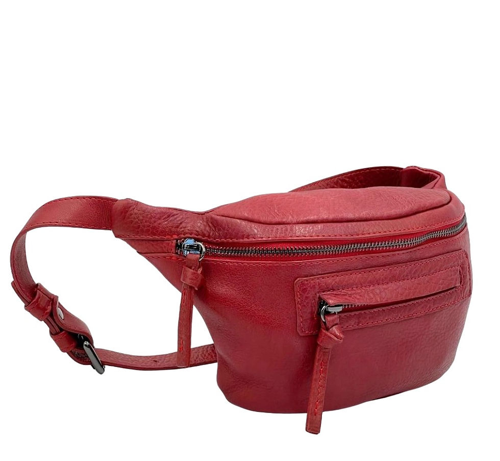 Thumbnail: Bruno Rossi Two Zip Italian Waist Pouch Rosso Front