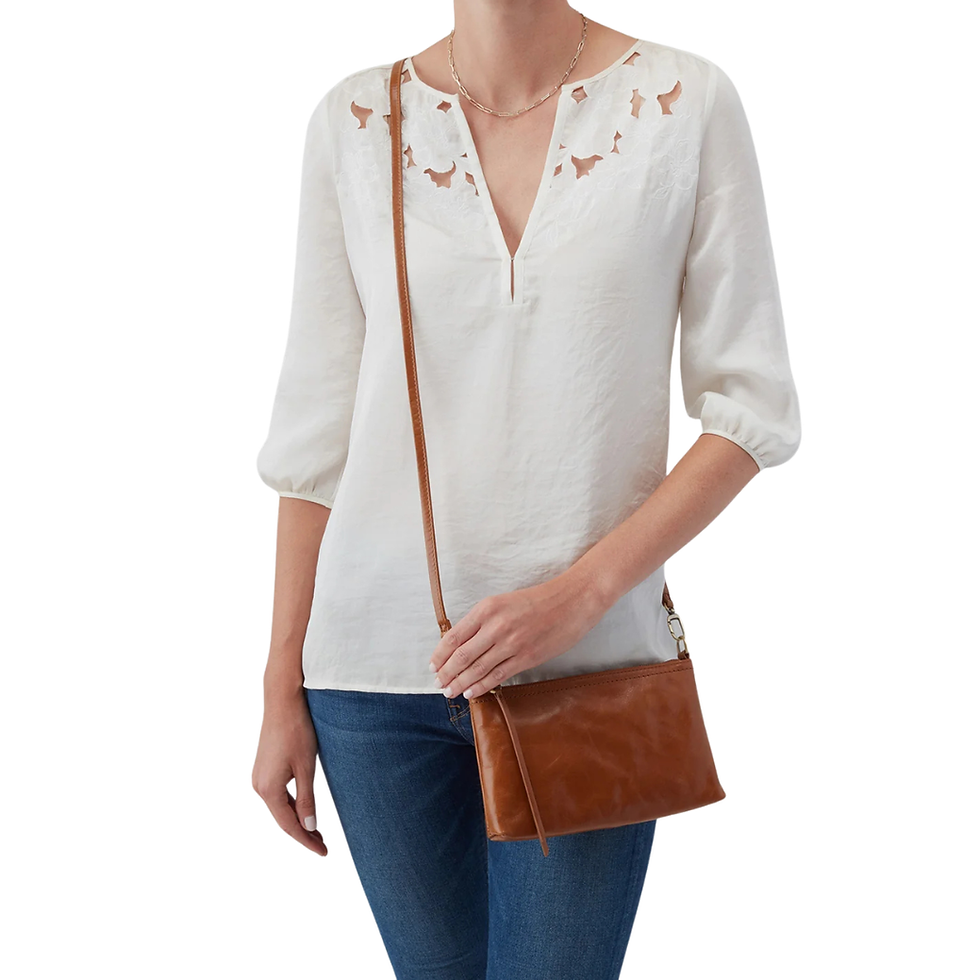 Hobo Darcy Crossbody in Truffle on model