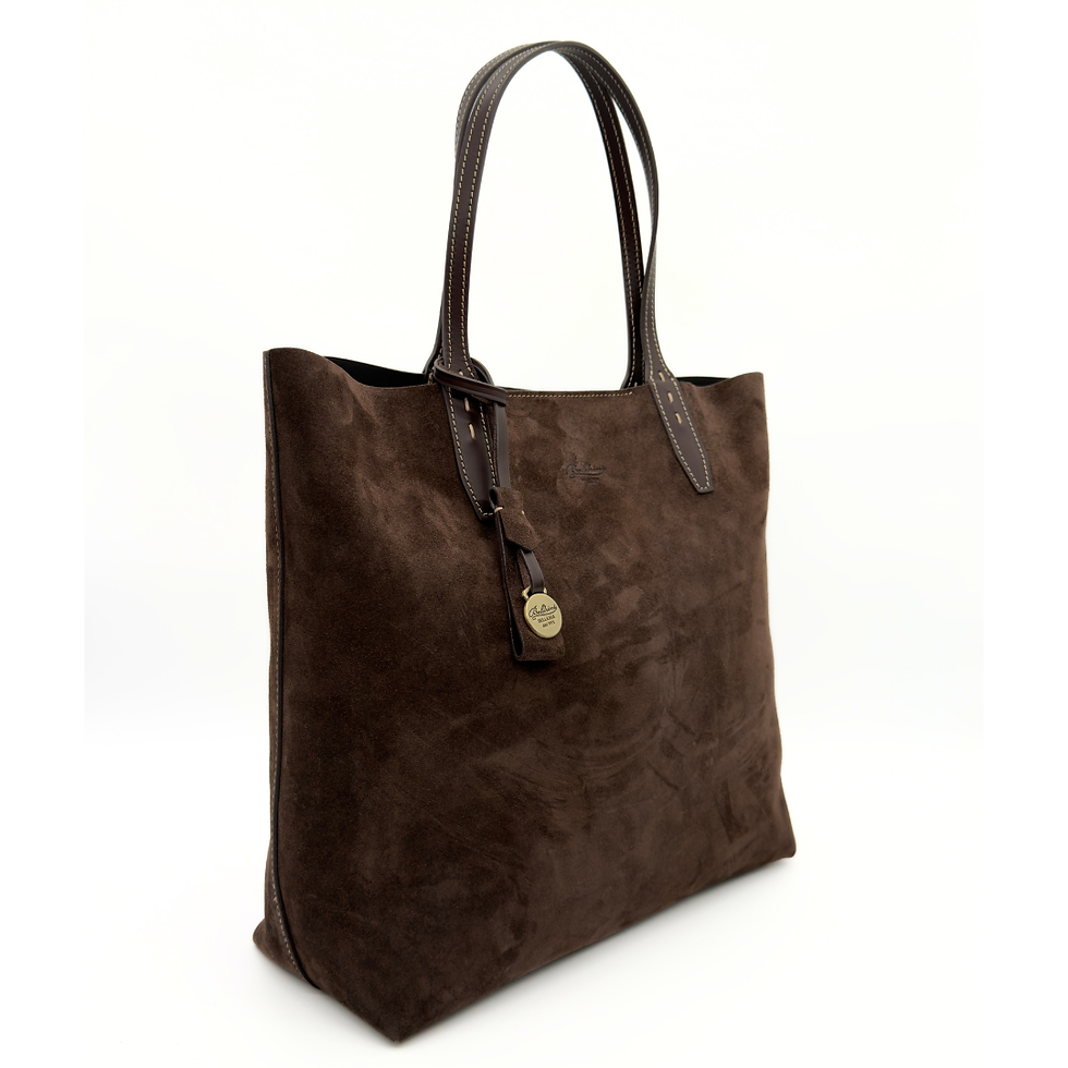 Thumbnail: Boldrini Selleria Toscano Suede Leather Tote in T Moro side profile