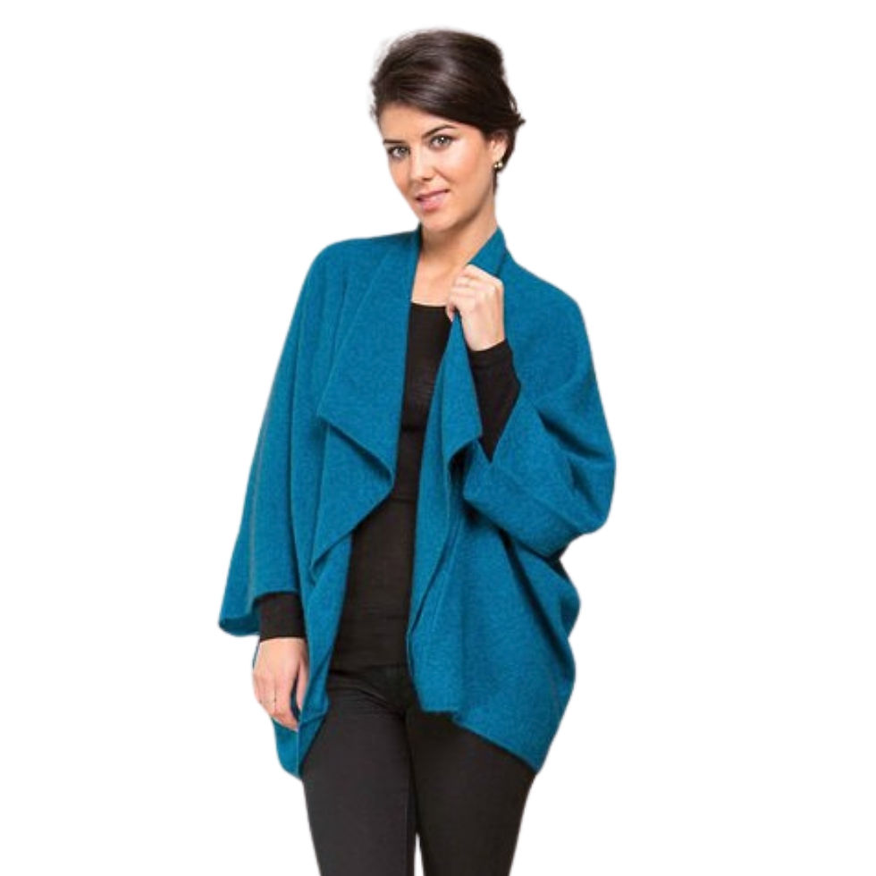 Koru Knitwear-New Zealand Knitted Moss Stitch Shrug Pacific front on model