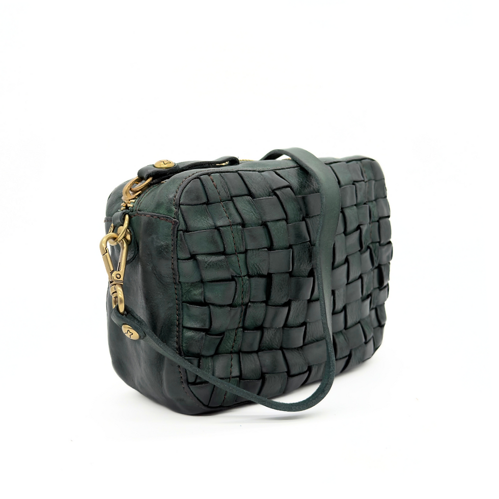 Thumbnail: Campomaggi Italy Elena Small Woven in Bottle Green front side profile