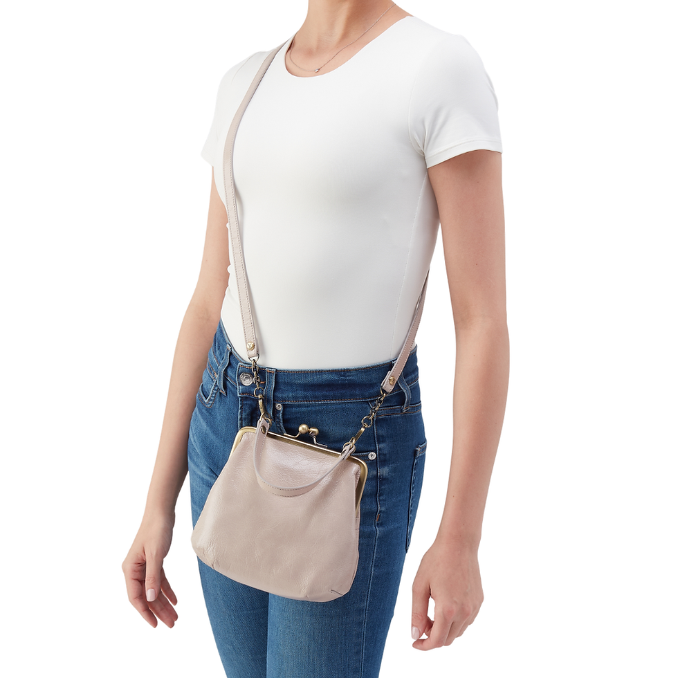 Hobo Alba Crossbody Stone Gloss on model