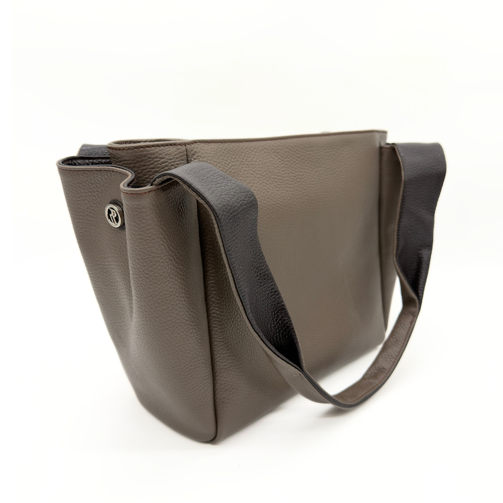 Thumbnail: Bruno Rossi Leather Tote with Side Pockets in Taupe back with caffe strap