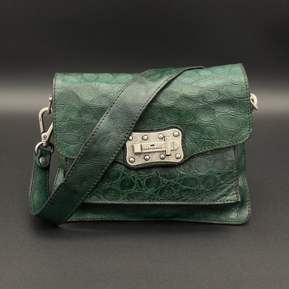 Campomaggi Agnese Cocco Print Leather Shoulder Bag Bottle Green front view