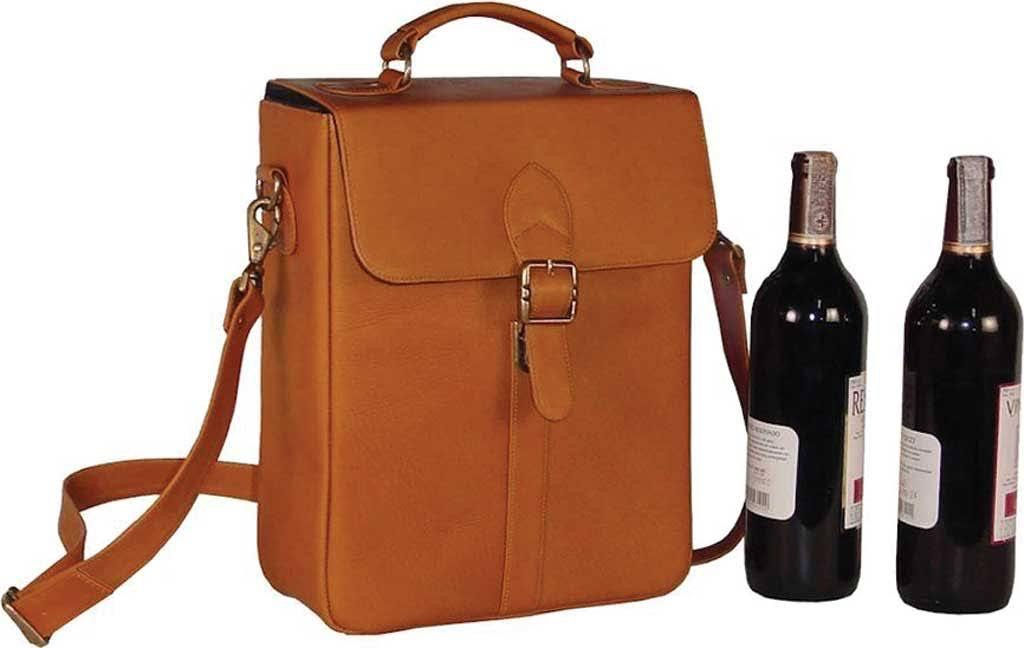 David King Double Wine Carrier Tan front view with wine bottle