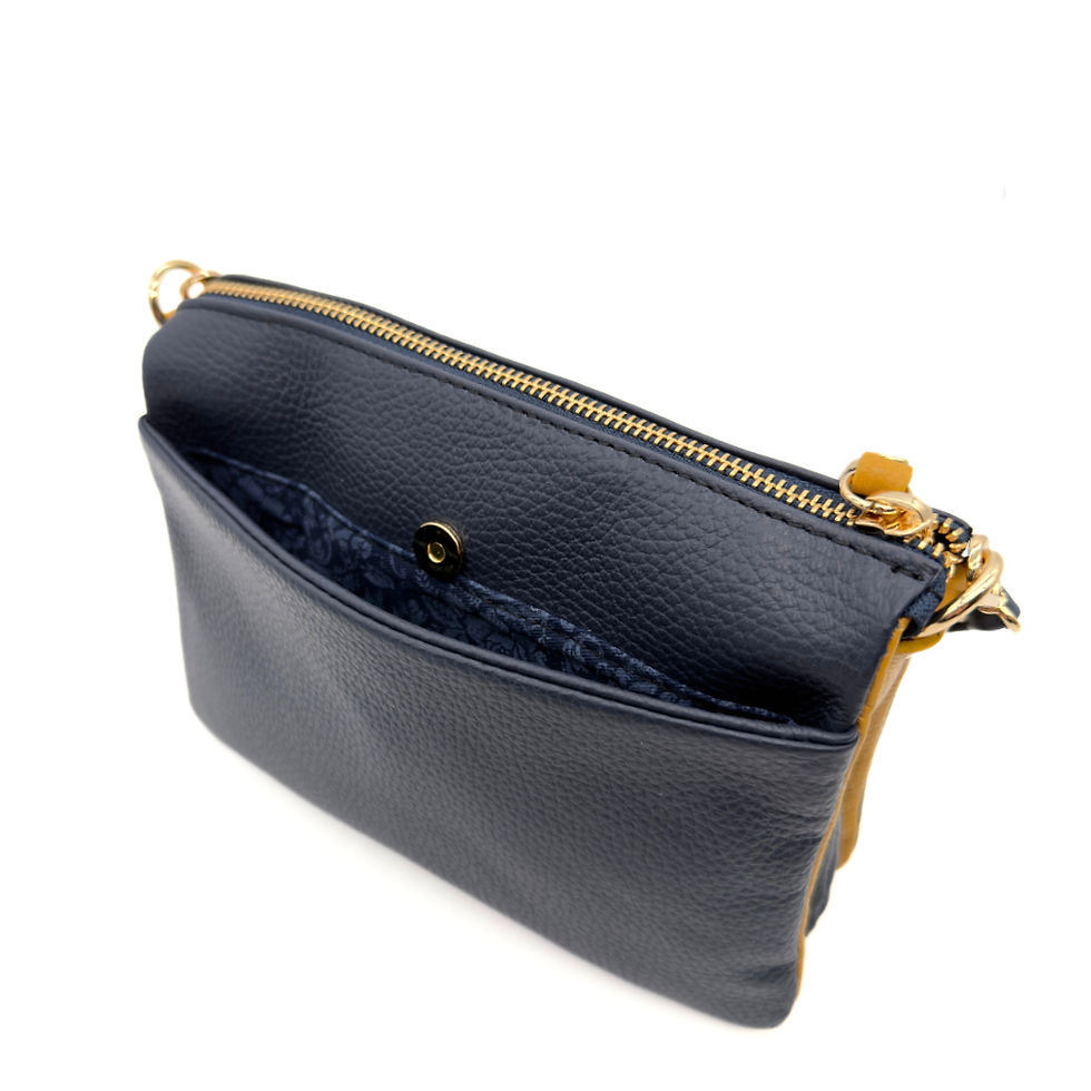 Thumbnail: Bruno Rossi Multi Strap Leather Handbag in Blu to Giallo back pocket