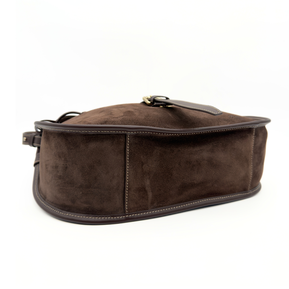 Thumbnail: Boldrini Selleria Toscano Large Suede Leather Shoulder Bag in T Moro back