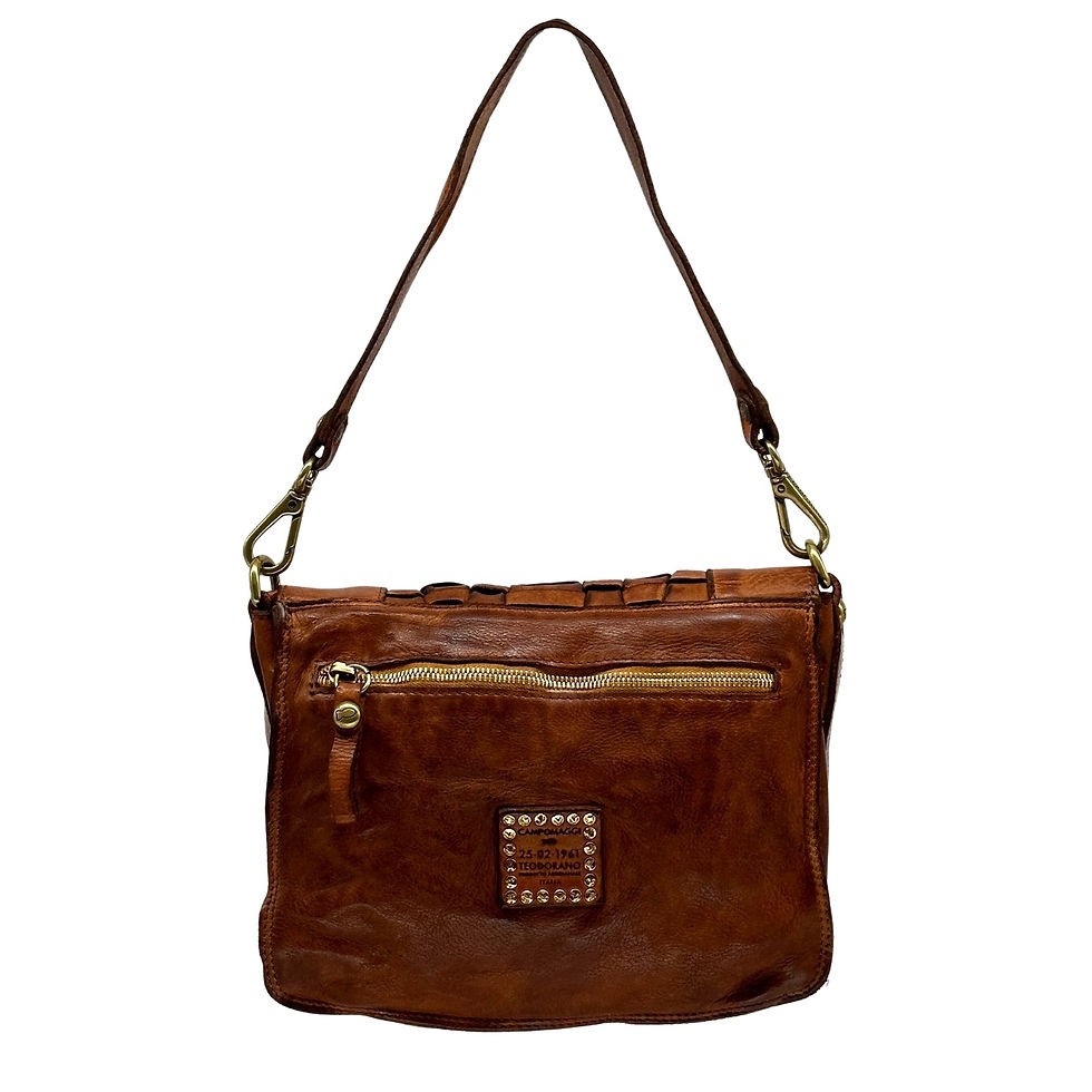 Campomaggi Italian Woven CrossBody Cognac Back View
