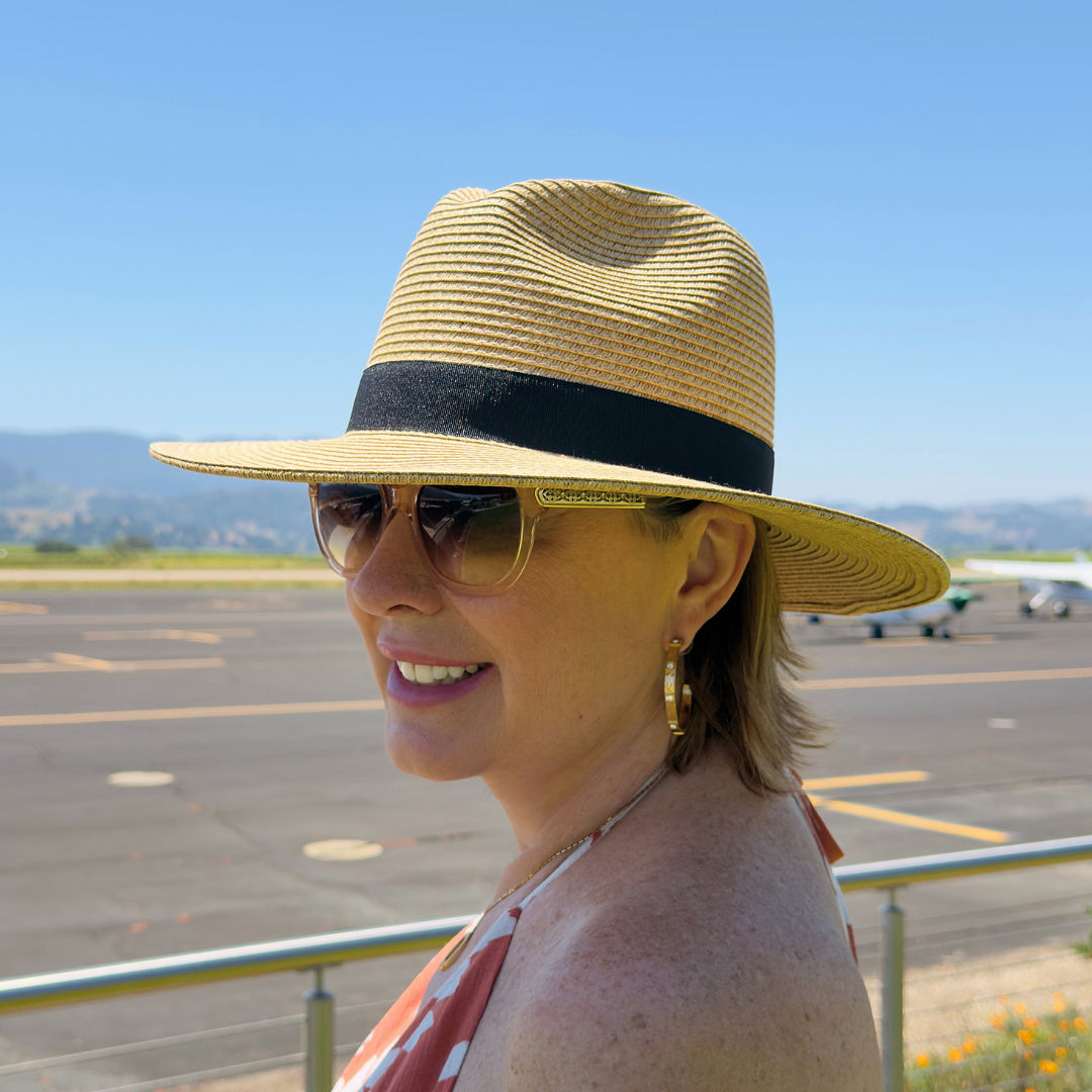 Our Own Private Label Wide Brim Fedora Natural side profile on model