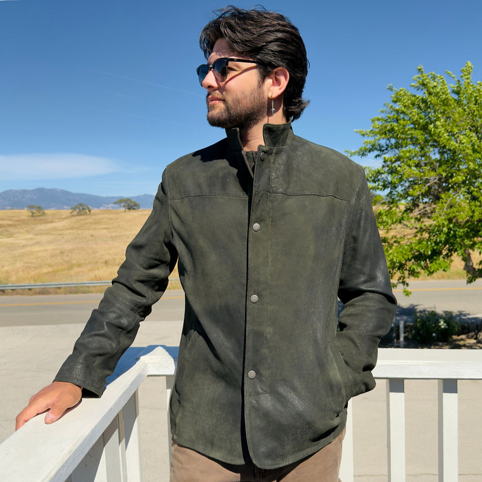Leather Hybrid Blazer in Moss to Rustic