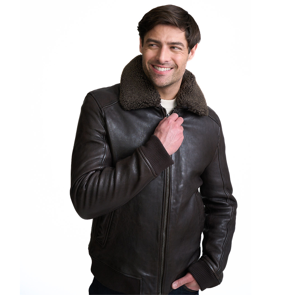 Mauritius Grovig Leather Bomber Jacket in Dark Chocolate on model