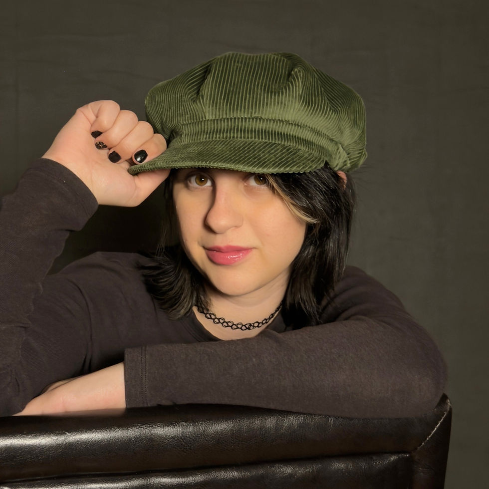 Portaluri Cappelli Women's Corduroy Newsboy Cap Olive front view on model