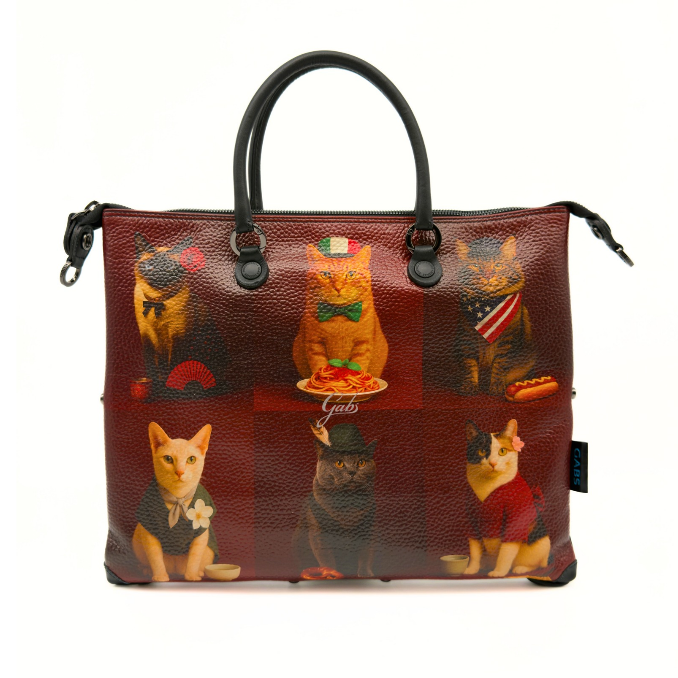 Gabs G3 Plus Medium Leather Handbag Worldwide Cats Red front view