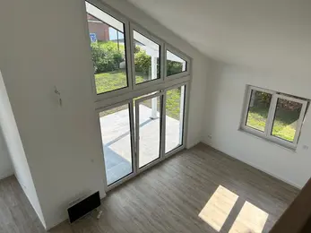 Germany AAC Home Interior: Bright Living Space with Floor-to-Ceiling Windows 