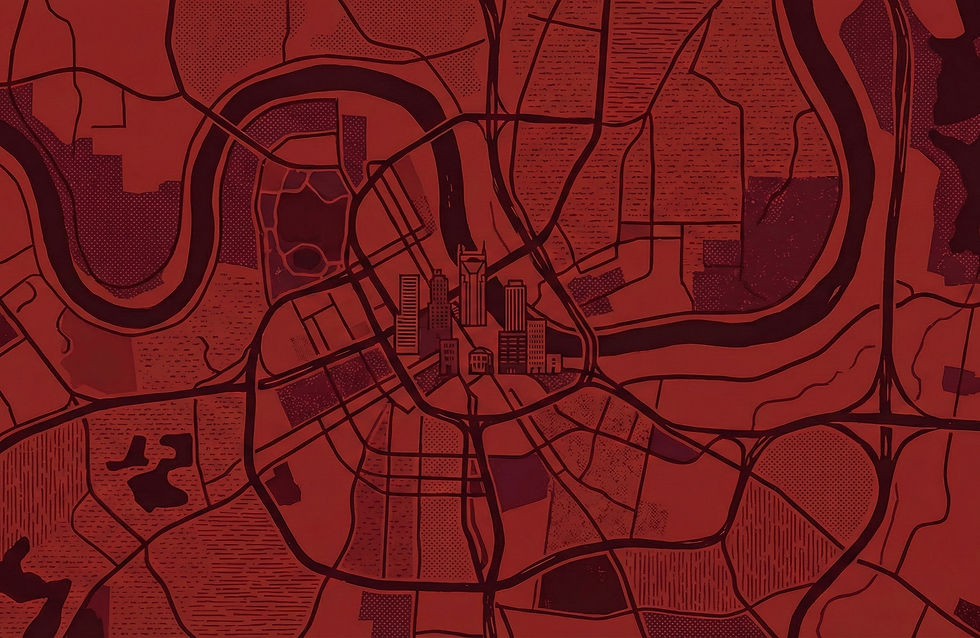 Red Nashville Map Illustration. Zoning.