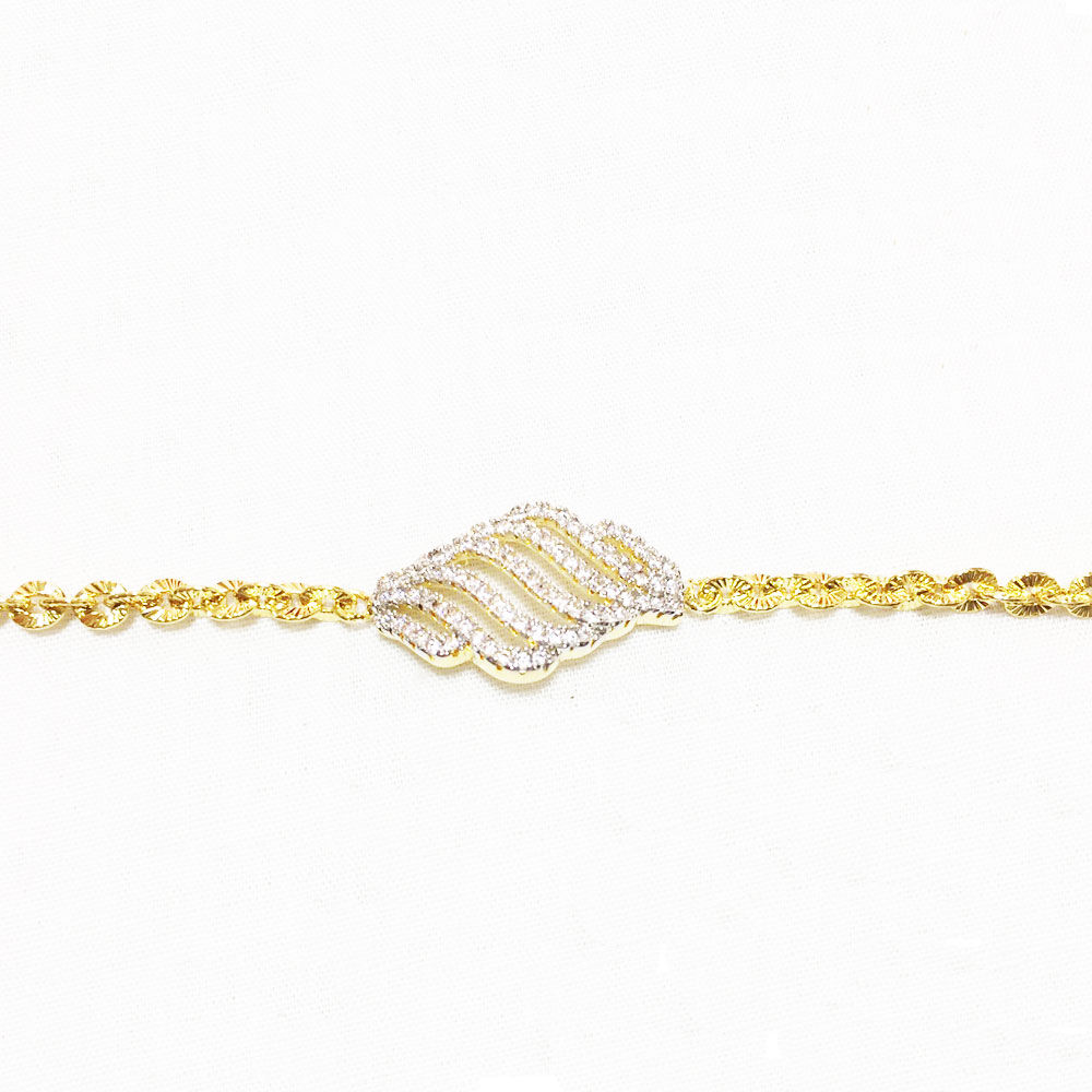 Pulsera Formas Onduladas Zirconias Chapa De Oro
