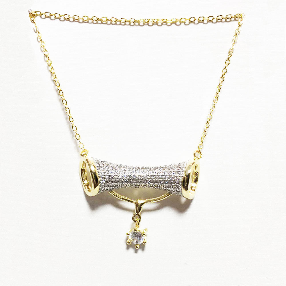 Collar Tubo Zirconias Con Dije Colgante Chapa De Oro